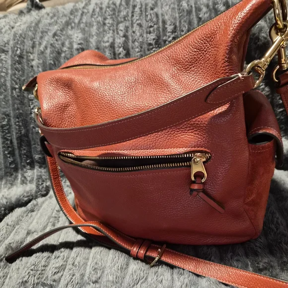 COACH C1522 Pennie Shoulder Bag Mixed Leather Suede Burnt Orange Rust Hobo - Picture 7 of 16